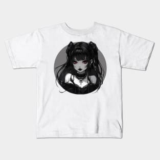 Gothic Anime Waifu Girl Round Design Kids T-Shirt